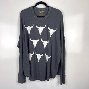 Show Me Your Mumu Long Sleeve Thermal Shirt Waffle Knit Steer Head Size Medium